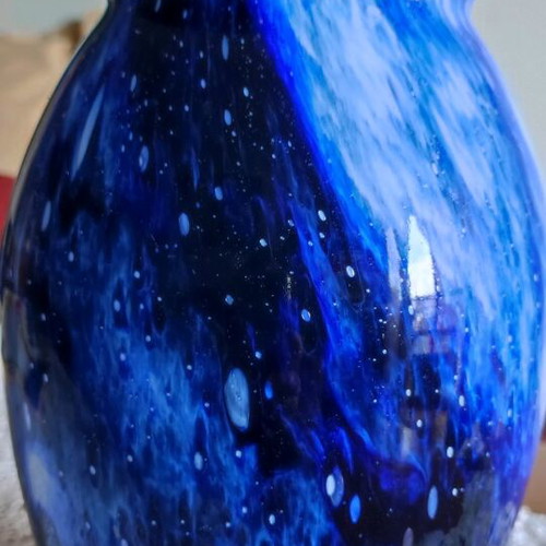 Blue Roua Vase made of blown glass used, 26 cm height