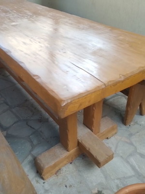 Monastic handmade solid wood table with benches