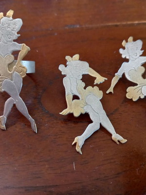 Dancer figure earrings and ring set unused, silver with gold plating