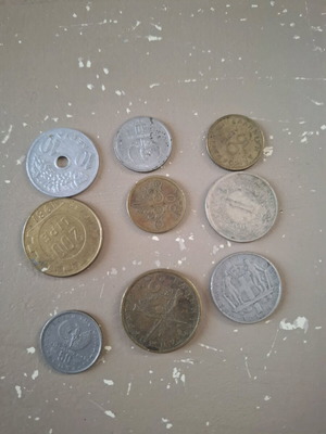 Set of 9 used coins from Yugoslavia, Italy and Greece