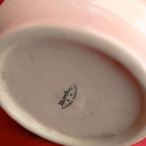 Vintage Bavaria porcelain mug used, 0.5 L, pink with bird design