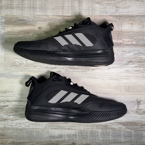 Adidas athletic shoes black mesh with white three stripes, men's size 10 US