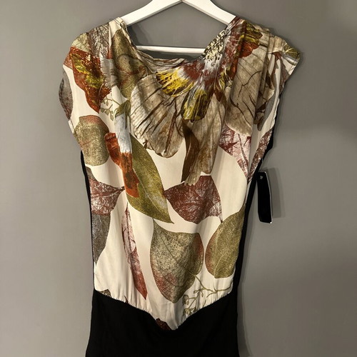 Women's top tunic with leaves new, size S/M, black and brown