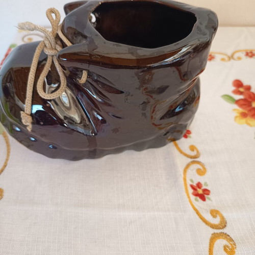Decorative ceramic shoe dark brown glossy like new