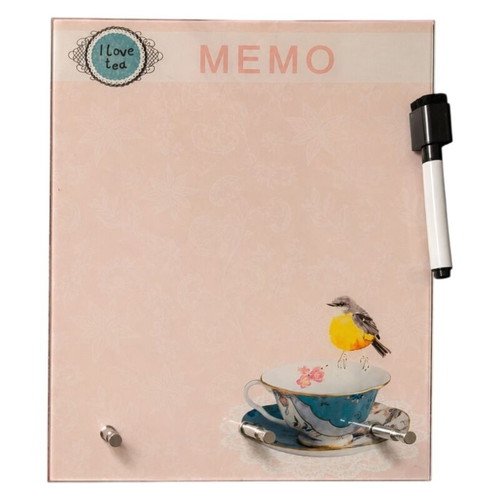 Glass magnetic memo board "I Love Tea" with marker