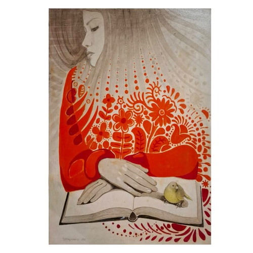 Oil painting Ζωή Σκιαδαρέση The Girl with the Book like new