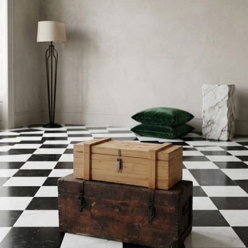 Set of 2 wooden vintage trunks used, decorative storage pieces
