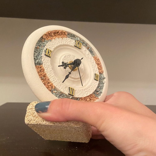 Decorative handmade clock like new, analog tabletop, stone material
