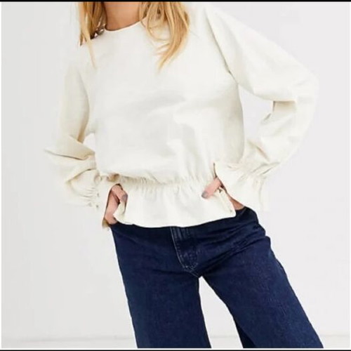 Monki Long Sleeve Top with Balloon Sleeves new, XS, off white-cream