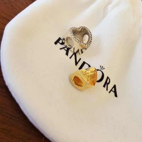 Pandora S925ALE heart charm, gold and silver