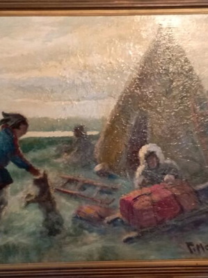 Ελαιογραφία Γ. Μούγιος από τη Λαπωνία μεταχειρισμένη με κορνίζα εποχής