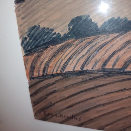 Sikeliotis watercolor painting used, certified, year 1968