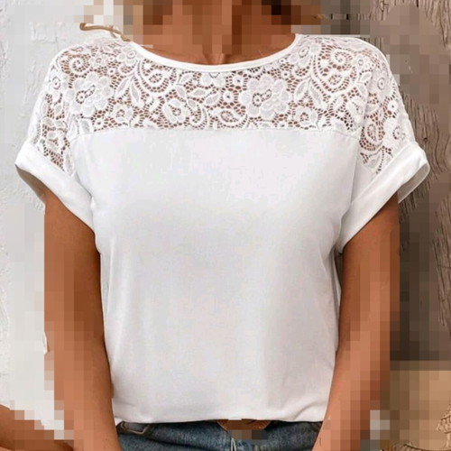 Women's white cotton short sleeve blouse, size M