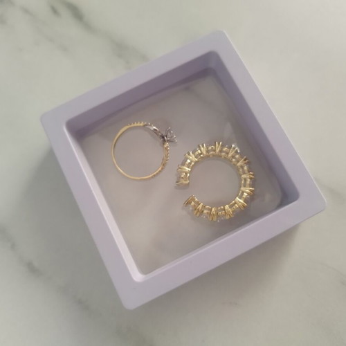 Jewelry boxes transparent white with base, pack of 19, new, 9cm
