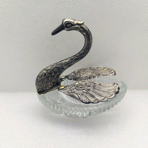 Vintage swan salt cellar used, glass and silver-plated metal