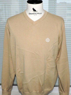 Henri Lloyd Mens Light Beige V-Neck Cotton Jumper like new Size Large