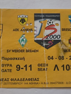 AEK International Football Tournament Ticket used, 2000