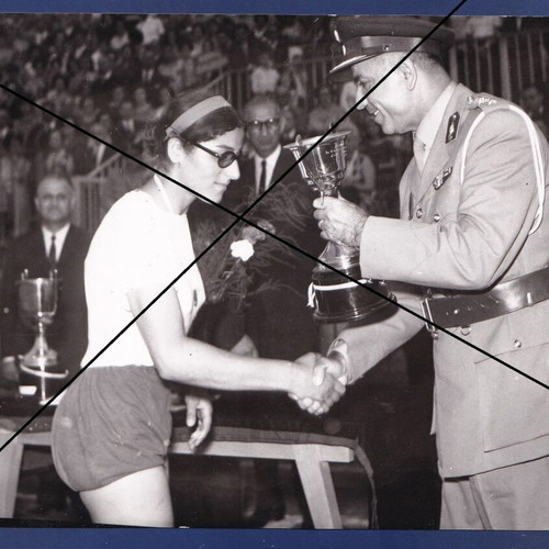 1969 Kavala Municipal Stadium photo used, award ceremony with uniformed officer