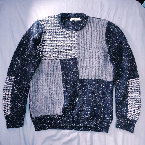 Patchwork knit sweater Celio like new, grey and blue