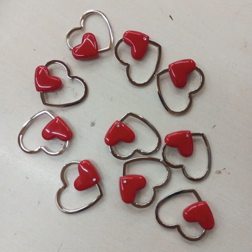 Heart keychains set of 10 like new, red and silver metal