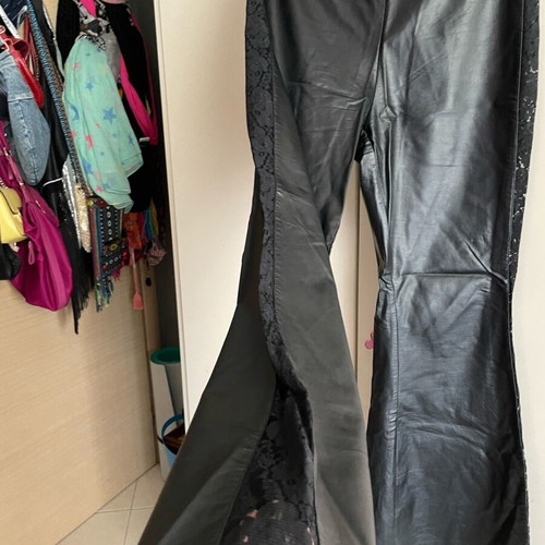 Shein leather pants flared like new, black with lace