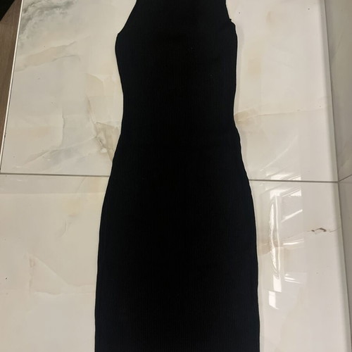 Black ribbed midi dress with gold buttons, like new, size S