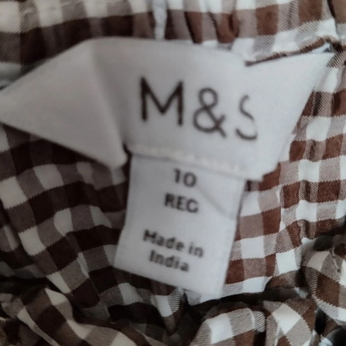 Marks & Spencer summer blouse with straps and smocking, like new, brown white check