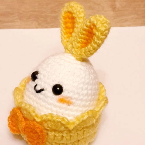 Easter Bunny in Yellow Handmade Knitted Basket made to order