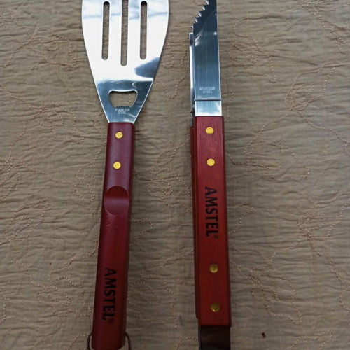 Amstel barbecue and grilling set stainless steel with wooden handles new