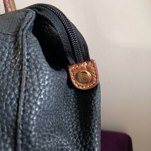 Kem handbag black with brown leather strap and gold detail like new