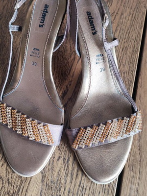 Adam's Shoes satin sandals with rhinestones like new, brown, size 39