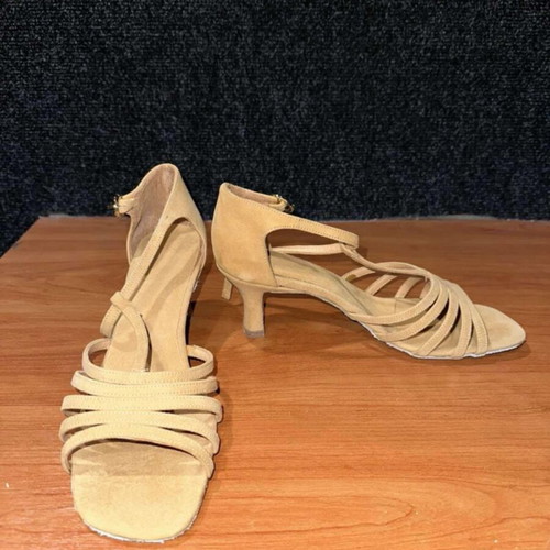 Latin shoes beige with rhinestones on buckle like new, handmade leather