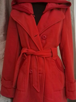 Red coat with hood like new, very warm