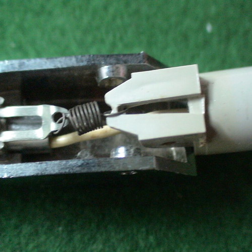 Record player tonearm with head shell and cartridge used, unknown type