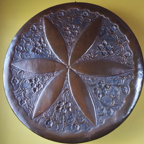 Carved decorative tray like new with hanger and copper plating