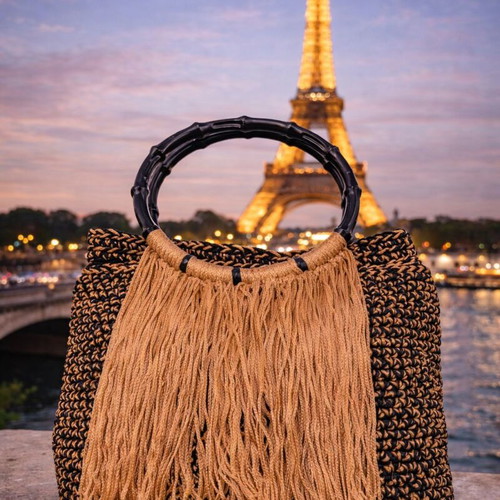 Handmade boho fringe handbag brown and orange new