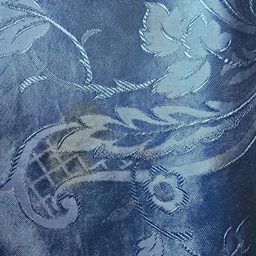 Vintage blue satin bedspread with fringes, used