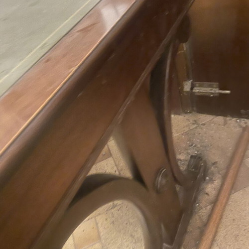Handmade desk used with carving by Varagki and leather