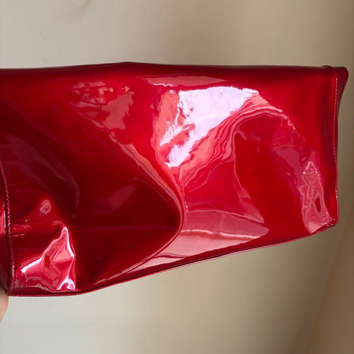 Stuart Weitzman red leather patent clutch bag like new