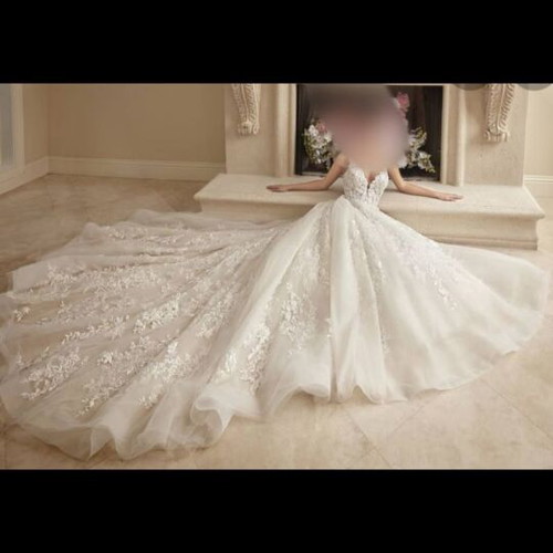 Wedding dress like new princess style with train and lace, size S
