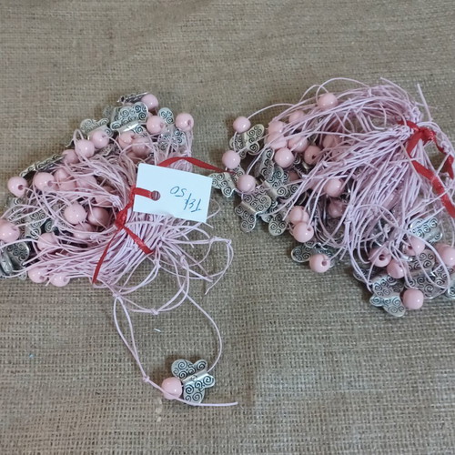 Baptism martyrika bracelets with metal butterfly and pink bead, pack of 100