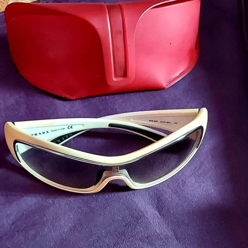 Prada Sport Linea Rossa Sunglasses used, white and beige wrap-around mask style