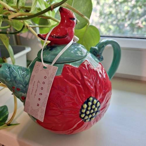 Chinese ceramic teapot with bird lid, new, large