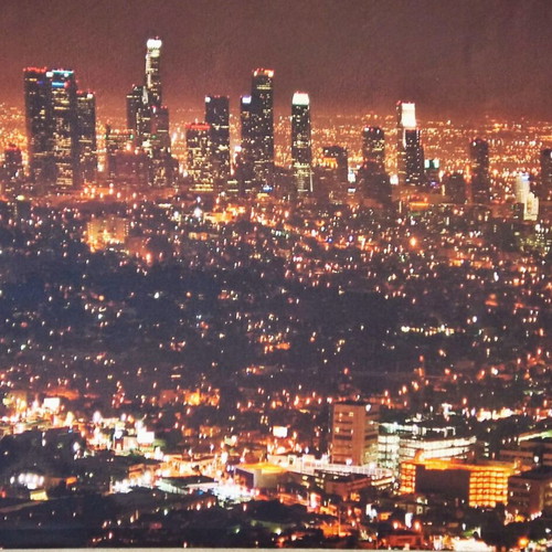 Square Fabric Wall Art Los Angeles by Night like new, 1x1m
