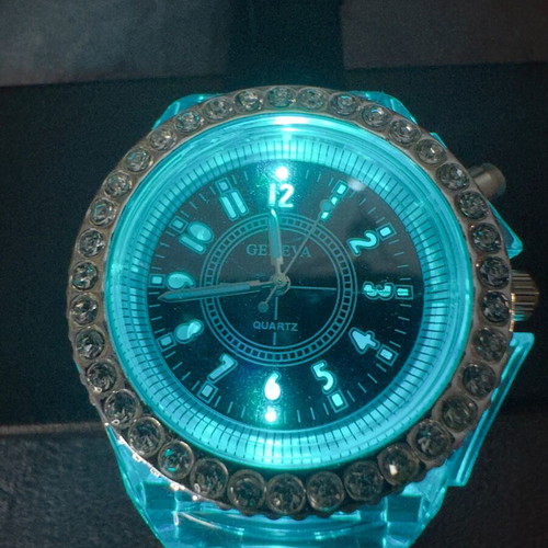 Geneva Quartz watch with LED lighting and rhinestones, new