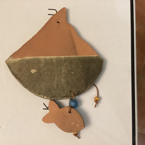 Ceramic hanging boat with fish wall decor