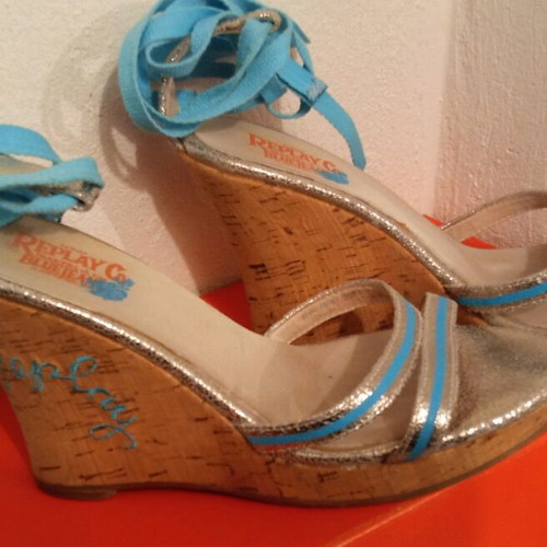 Replay platform sandals like new, size 39, turquoise and silver