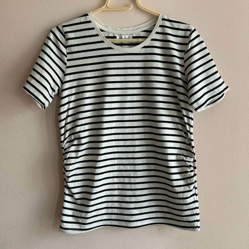 Sinsay striped short-sleeve blouse black and white size L new