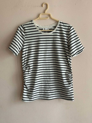 Sinsay striped short-sleeve blouse black and white size L new