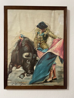 Vintage bullfighting poster with frame used, 1973 lithograph
